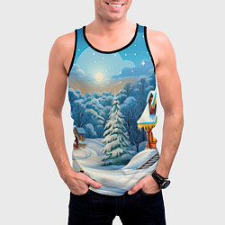 Майка-безрукавка мужская Зимний домик и елка, цвет: 3D-черный — фото 2