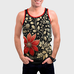 Майка-безрукавка мужская Новогодние цветы и листья, цвет: 3D-красный — фото 2