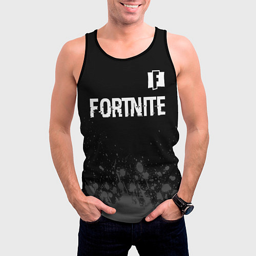Мужская майка без рукавов Fortnite glitch на темном фоне посередине / 3D-Черный – фото 3