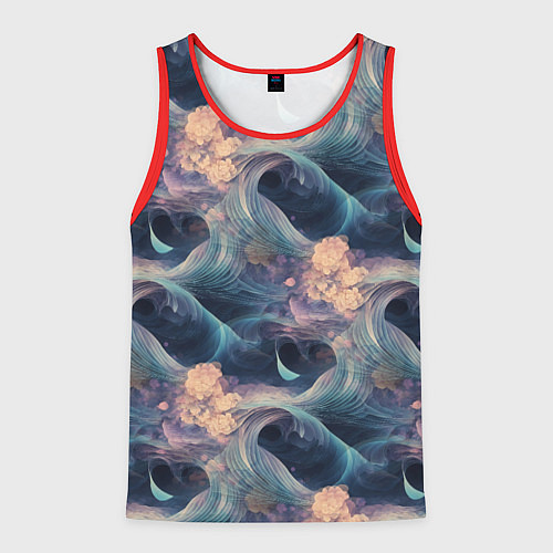 Мужская майка без рукавов Волнообразная фрактальная абстракция / 3D-Красный – фото 1