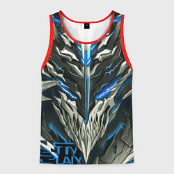 Майка-безрукавка мужская Синий неоновый кибер демон, цвет: 3D-красный