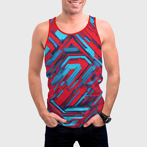Мужская майка без рукавов Киберпанк полосы красные и синие / 3D-Красный – фото 3