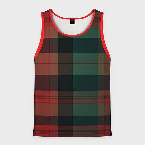 Мужская майка без рукавов Зелёно-красная шотландская клетка / 3D-Красный – фото 1