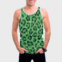 Майка-безрукавка мужская Зелёный леопард паттерн, цвет: 3D-белый — фото 2