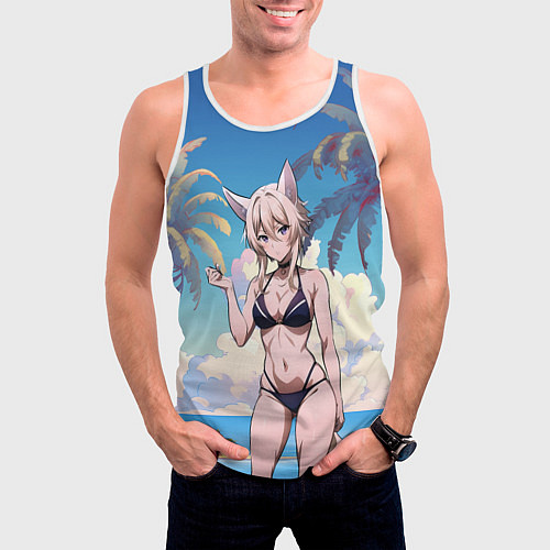 Мужская майка без рукавов Дзета в купальнике / 3D-Белый – фото 3