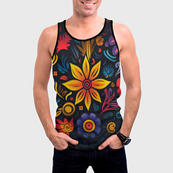Майка-безрукавка мужская Растительный узор в латино-американском стиле, цвет: 3D-черный — фото 2