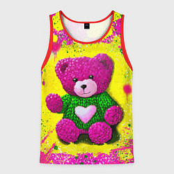 Майка-безрукавка мужская Розовый мишка в вязаном свитере, цвет: 3D-красный