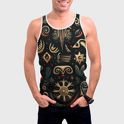 Майка-безрукавка мужская Абстрактный узор в славянском стиле на тёмном фоне, цвет: 3D-белый — фото 2