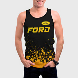 Майка-безрукавка мужская Ford - gold gradient посередине, цвет: 3D-черный — фото 2