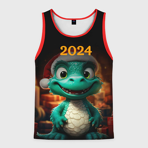 Мужская майка без рукавов Зеленый дракон 2024 / 3D-Красный – фото 1