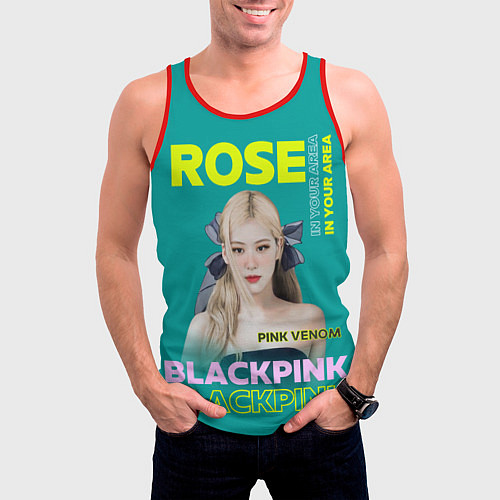 Мужская майка без рукавов Rose - девушка певица из группы Blackpink / 3D-Красный – фото 3