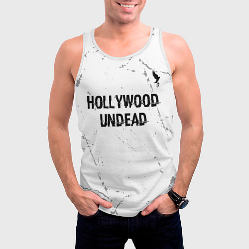 Мужская майка без рукавов Hollywood Undead glitch на светлом фоне посередине / 3D-Белый – фото 3