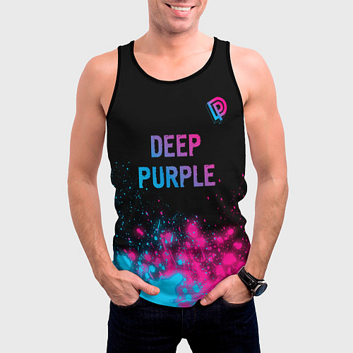 Мужская майка без рукавов Deep Purple - neon gradient посередине / 3D-Черный – фото 3