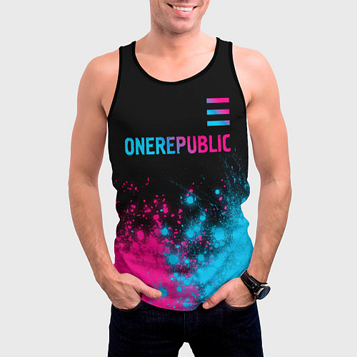 Мужская майка без рукавов OneRepublic - neon gradient посередине / 3D-Черный – фото 3