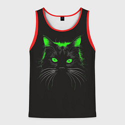Майка-безрукавка мужская Черный кот в зеленом свечении, цвет: 3D-красный