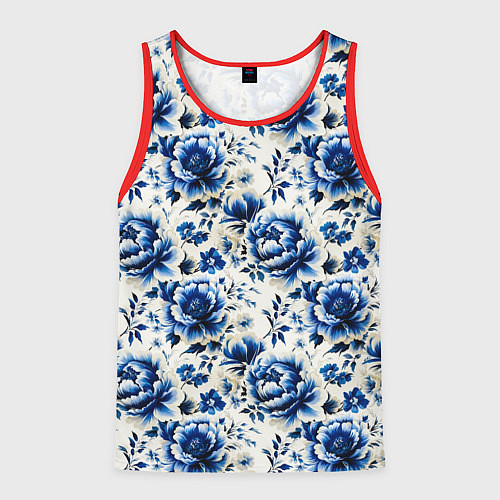 Мужская майка без рукавов Гжель узор паттерн / 3D-Красный – фото 1