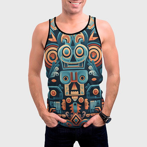Мужская майка без рукавов Симметричный абстрактный паттерн в ацтекском стиле / 3D-Черный – фото 3