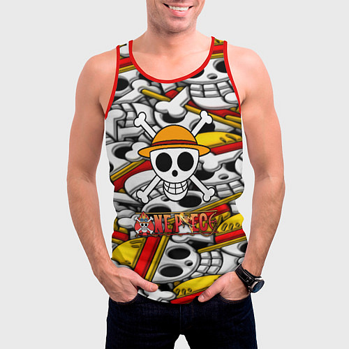 Мужская майка без рукавов One Piece logo pattern pirat / 3D-Красный – фото 3