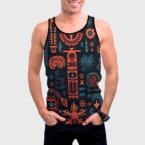 Мужская майка без рукавов Абстрактный паттерн в славянской стилистике / 3D-Черный – фото 3