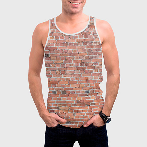 Мужская майка без рукавов Кирпичная стена узор / 3D-Белый – фото 3