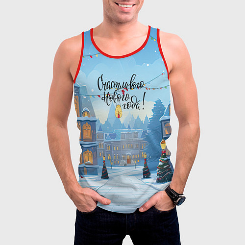 Мужская майка без рукавов Счастливого нового года / 3D-Красный – фото 3