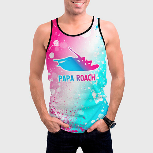 Мужская майка без рукавов Papa Roach neon gradient style / 3D-Черный – фото 3