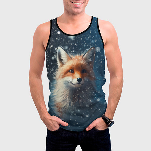 Мужская майка без рукавов Fox in the snow / 3D-Черный – фото 3