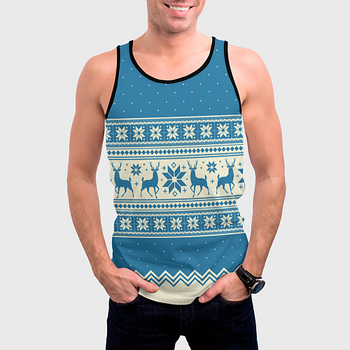 Мужская майка без рукавов Sweater with deer on a blue background / 3D-Черный – фото 3