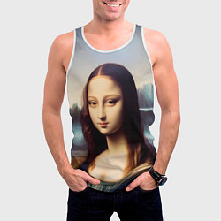 Майка-безрукавка мужская Нейросеть - азиатская Мона Лиза, цвет: 3D-белый — фото 2
