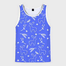 Майка-безрукавка мужская Синий рождественский принт с оленями, цвет: 3D-белый