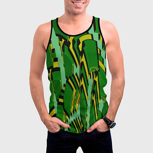 Мужская майка без рукавов Зеленая псевдокамуфляжная геометрия / 3D-Черный – фото 3