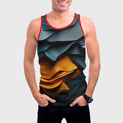 Майка-безрукавка мужская Темная текстура с желтой вставкой, цвет: 3D-красный — фото 2