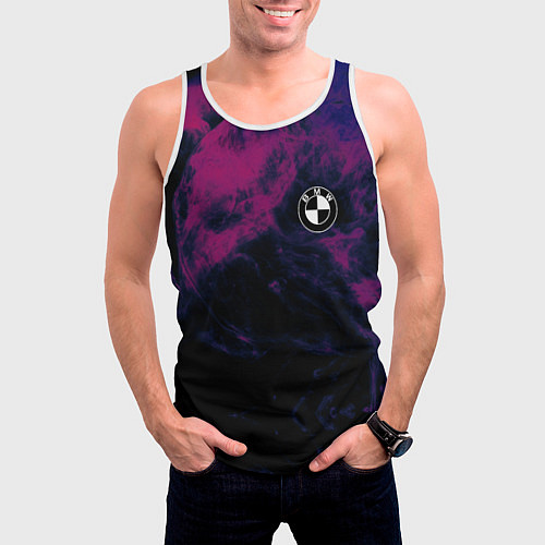 Мужская майка без рукавов БМВ на фоне сиреневого дыма / 3D-Белый – фото 3