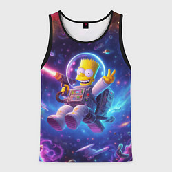 Майка-безрукавка мужская Барт Симпсон с лазерным пистолетом в космосе, цвет: 3D-черный