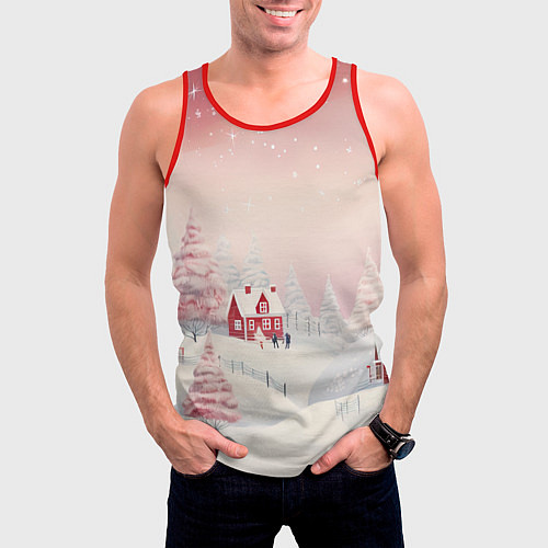 Мужская майка без рукавов Снежное сияние ночи / 3D-Красный – фото 3