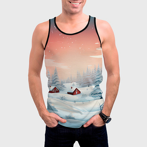 Мужская майка без рукавов Погружение в зимнюю атмосферу / 3D-Черный – фото 3