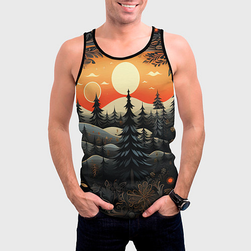 Мужская майка без рукавов Зимний лес в ожидании праздника / 3D-Черный – фото 3