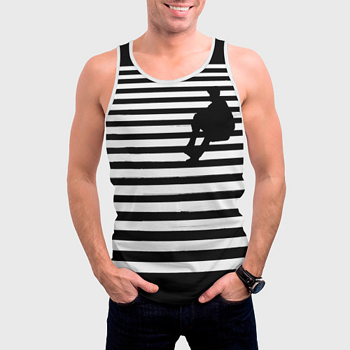 Мужская майка без рукавов Силуэт на чёрно белом полосы / 3D-Белый – фото 3