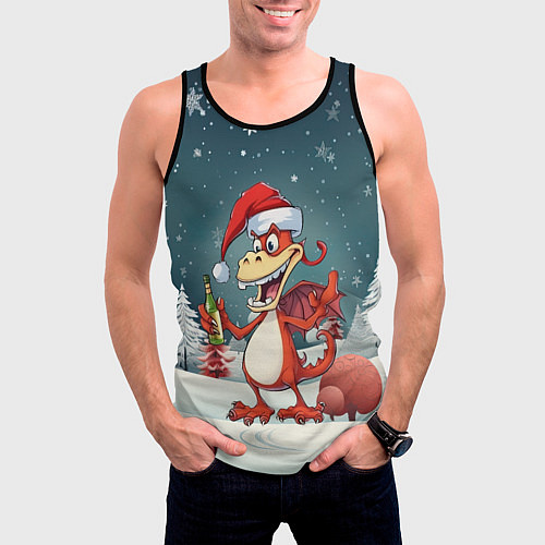 Мужская майка без рукавов Дракончик с шампанским 2024 / 3D-Черный – фото 3