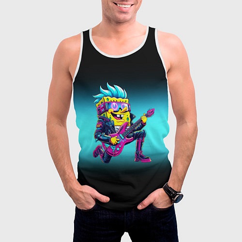 Мужская майка без рукавов Sponge Bob - rock guitarist - ai art / 3D-Белый – фото 3