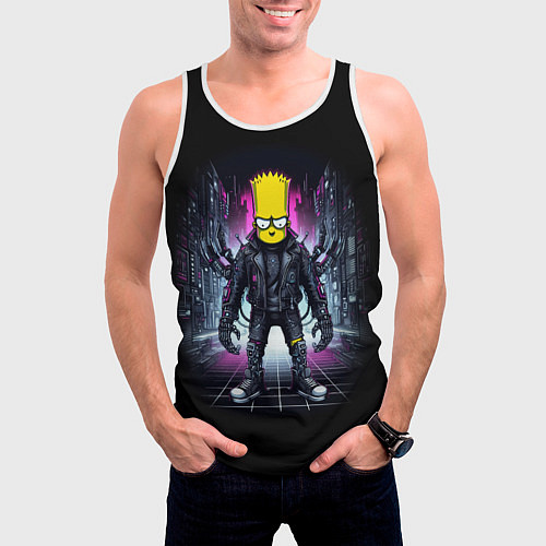 Мужская майка без рукавов Cool Bart Simpson - cyberpunk - ai art / 3D-Белый – фото 3