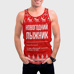 Майка-безрукавка мужская Новогодний лыжник: свитер с оленями, цвет: 3D-красный — фото 2