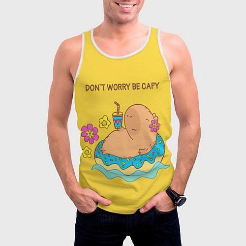 Мужская майка без рукавов Капибара dont worry be capy / 3D-Белый – фото 3