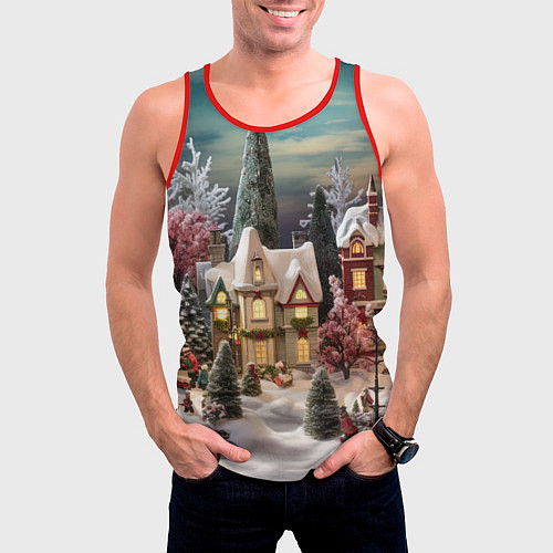 Мужская майка без рукавов Снежное сияние ночи / 3D-Красный – фото 3