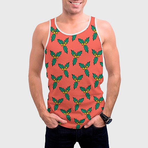 Мужская майка без рукавов Ягоды остролиста / 3D-Белый – фото 3