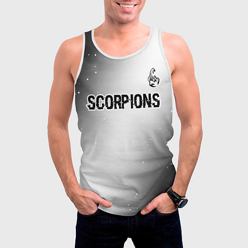 Мужская майка без рукавов Scorpions glitch на светлом фоне посередине / 3D-Белый – фото 3