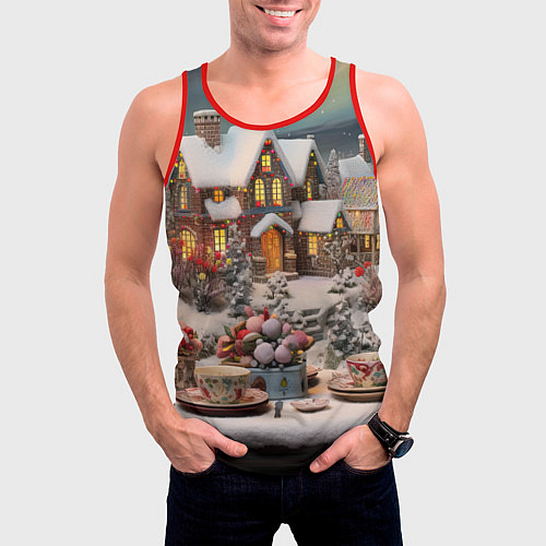 Мужская майка без рукавов Морозная симфония праздника / 3D-Красный – фото 3