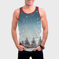 Майка-безрукавка мужская Волшебство зимней природы иней на деревьях, цвет: 3D-красный — фото 2