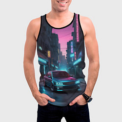 Майка-безрукавка мужская Автомобиль на закате дня, цвет: 3D-черный — фото 2