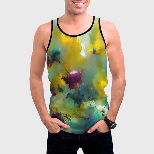 Мужская майка без рукавов Абстрактные розы в пятнах краски / 3D-Черный – фото 3